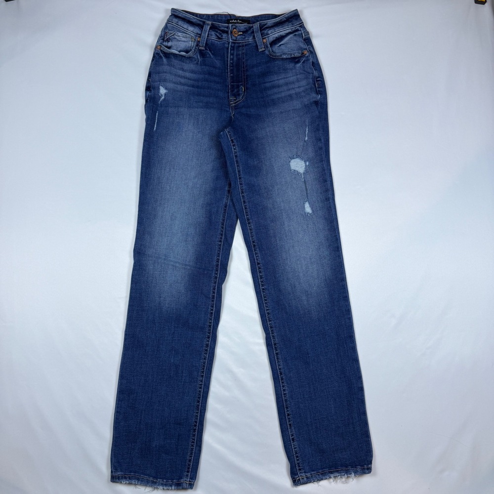 Edgely by Maurices Relaxed Straight Jeans Womens 2 Blue Distressed High Rise